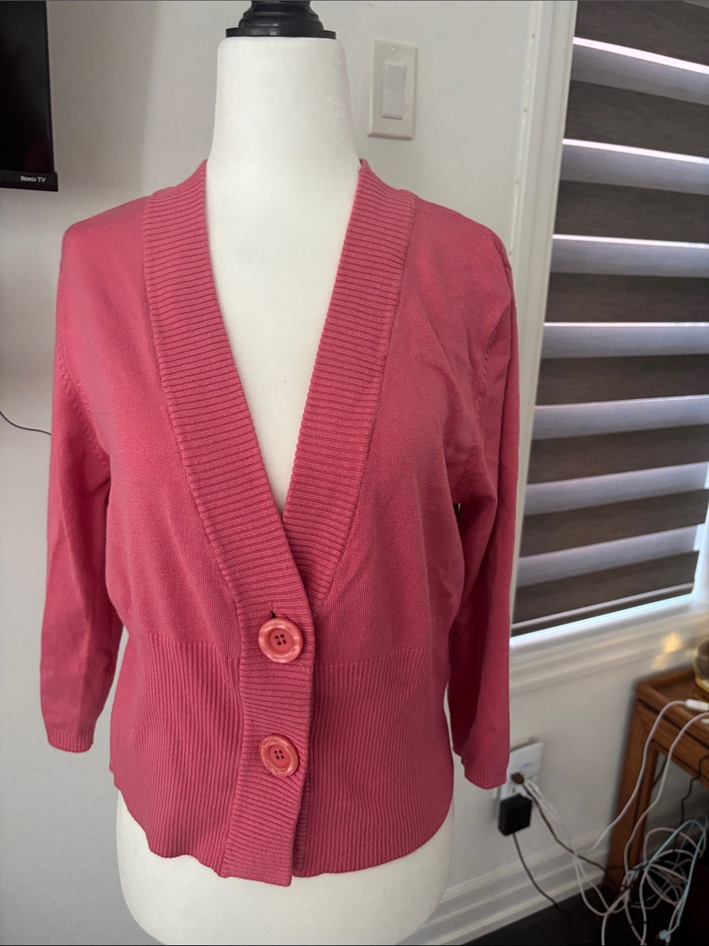 Vintage Pink Button-Front Ribbed Cardigan